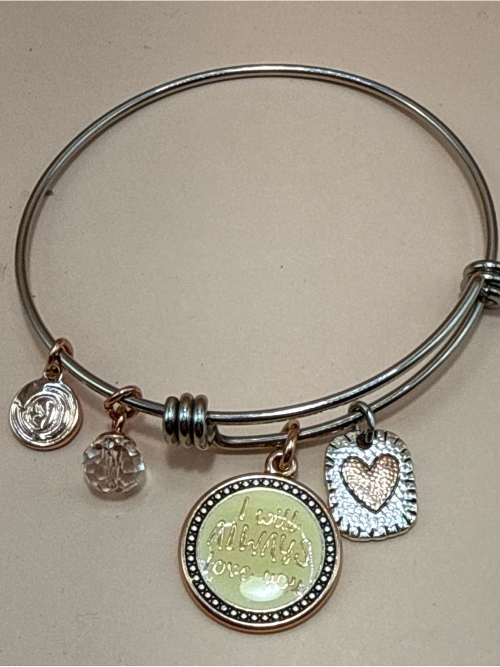 Expandable Mother Daughter Charm Bracelet 4 Dangle Charms Stainless Steel 7”